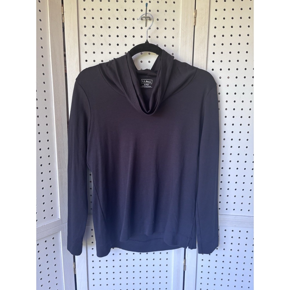 LL Bean Women's Small Petite Cowl Neck Supima Cotton Long SLV Shirt Black